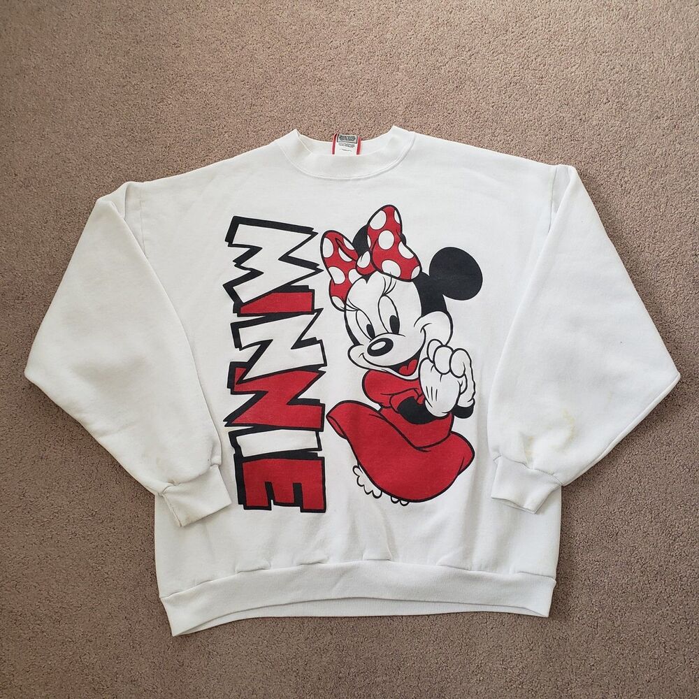 VTG USA Disney Minnie Double Side Graphic Print Crew-Neck Sweater White Size XL